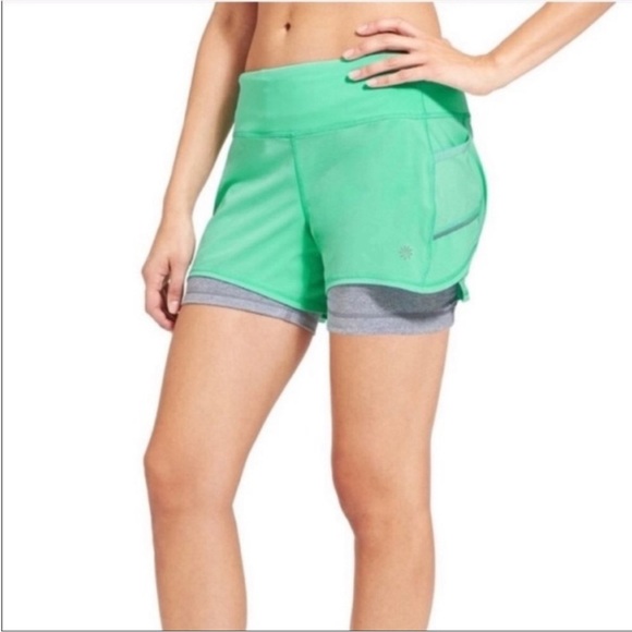 Athleta Shorts Ready Set Go 2 in 1 Short Mint Green Women Size Medium 623623 - Picture 1 of 13